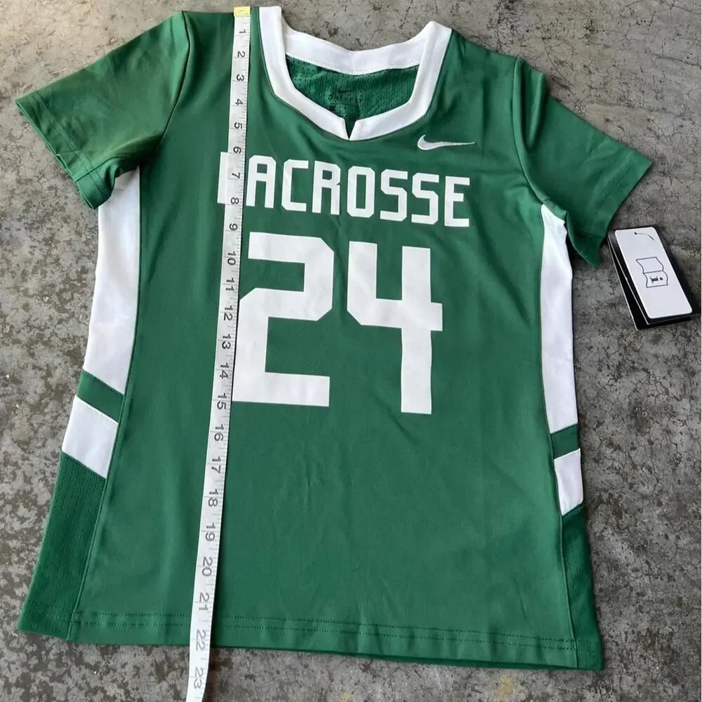 Nike Dri-Fit Girls Medium Green Lacrosse Jersey #24 Short Sleeve Top Sporty NWT